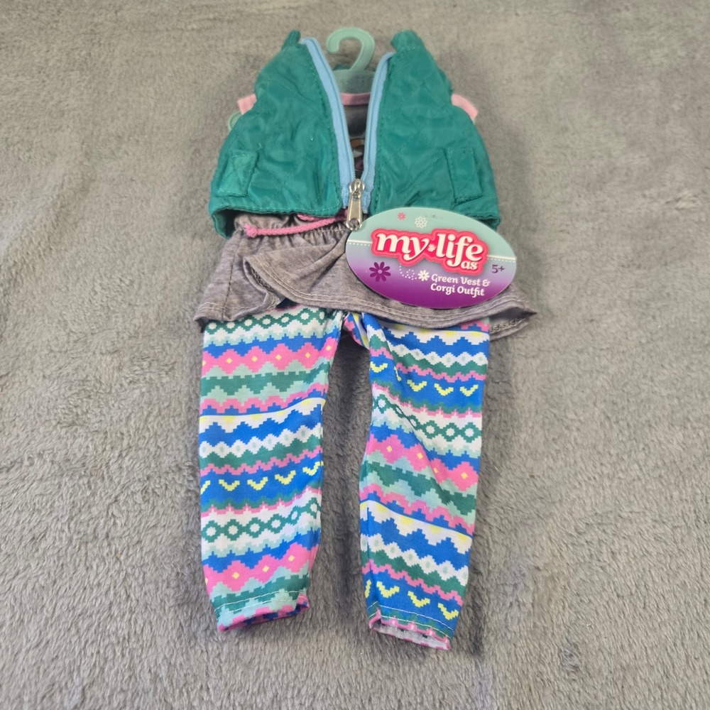 My Life As Green Vest & Corgi Outfit 18 Inch Doll Clothes 3 Piece Set 25828
